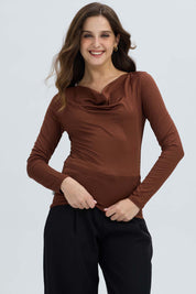 Polera Mujer Drapeado Delantero Cafe Oscuro