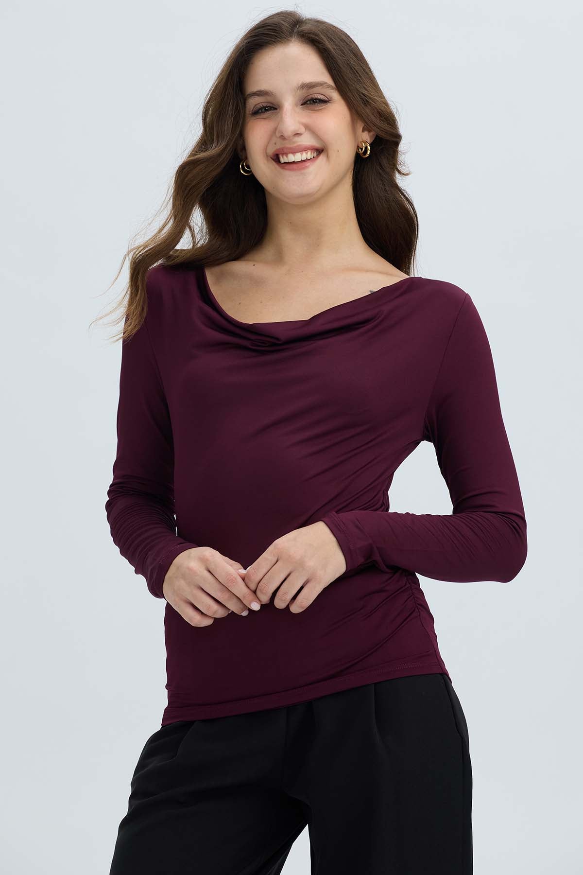 Polera Mujer Drapeado Delantero Vino