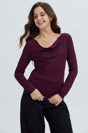 Polera Mujer Drapeado Delantero Vino