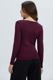 Polera Mujer Drapeado Delantero Vino