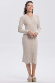 Vestido Mujer Abotonado Beige