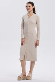 Vestido Mujer Abotonado Beige