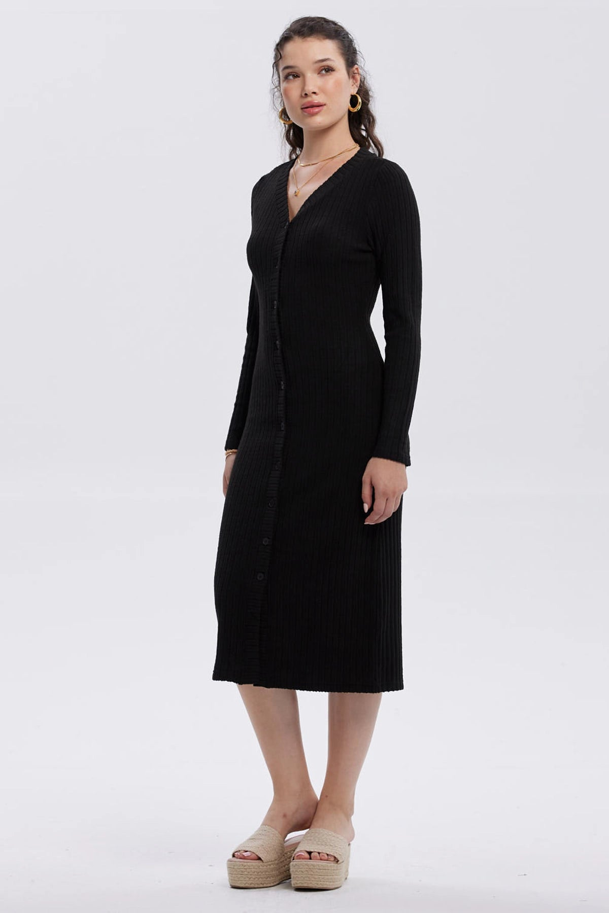 Vestido Mujer Abotonado Negro