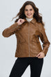 Chaqueta Mujer Efecto Cuero Camel Oscuro