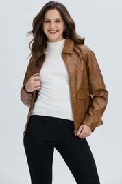 Chaqueta Mujer Efecto Cuero Camel Oscuro
