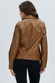 Chaqueta Mujer Efecto Cuero Camel Oscuro