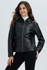 Chaqueta Mujer Efecto Cuero Negro