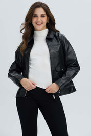Chaqueta Mujer Efecto Cuero Negro