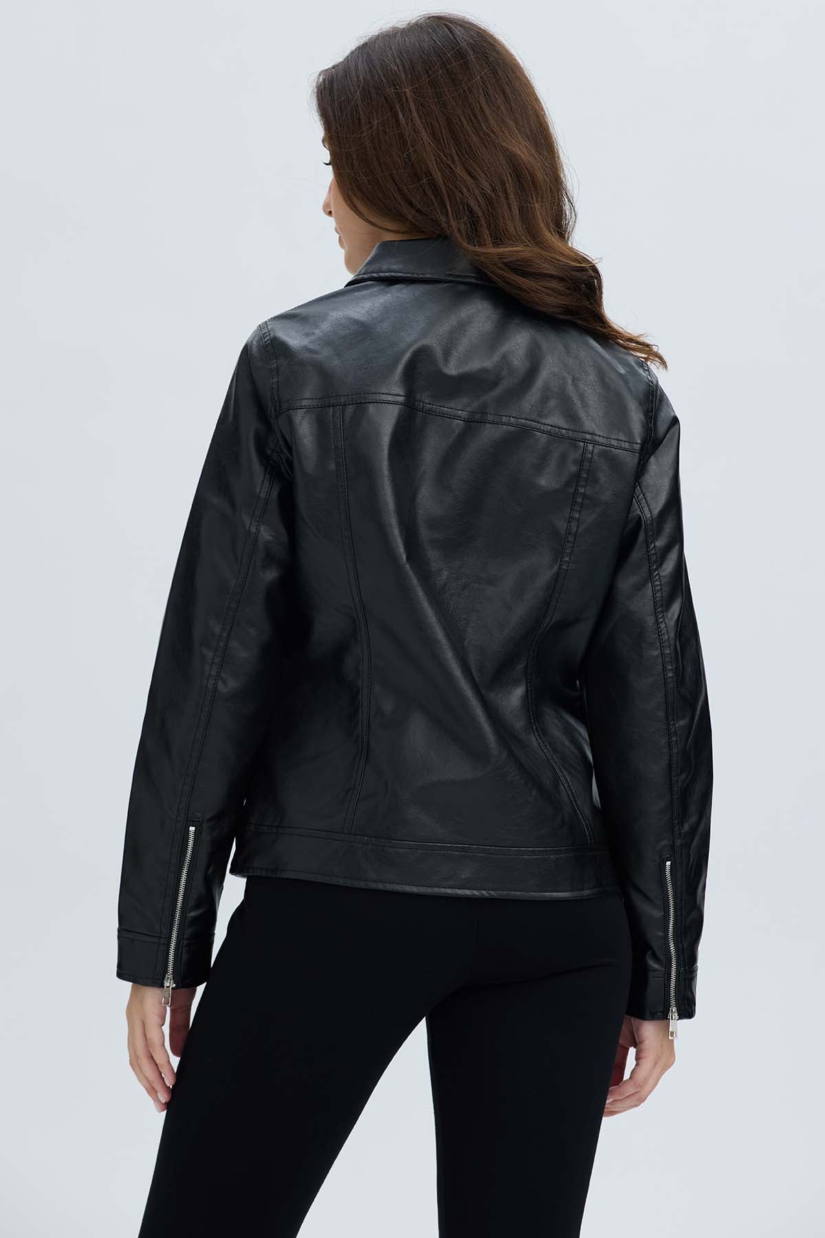 Chaqueta Mujer Efecto Cuero Negro