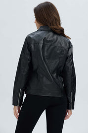 Chaqueta Mujer Efecto Cuero Negro