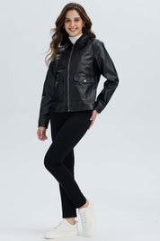 Chaqueta Mujer Efecto Cuero Negro