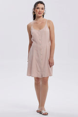 Vestido Mujer Lino Corto Palo Rosa