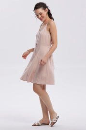Vestido Mujer Lino Corto Palo Rosa