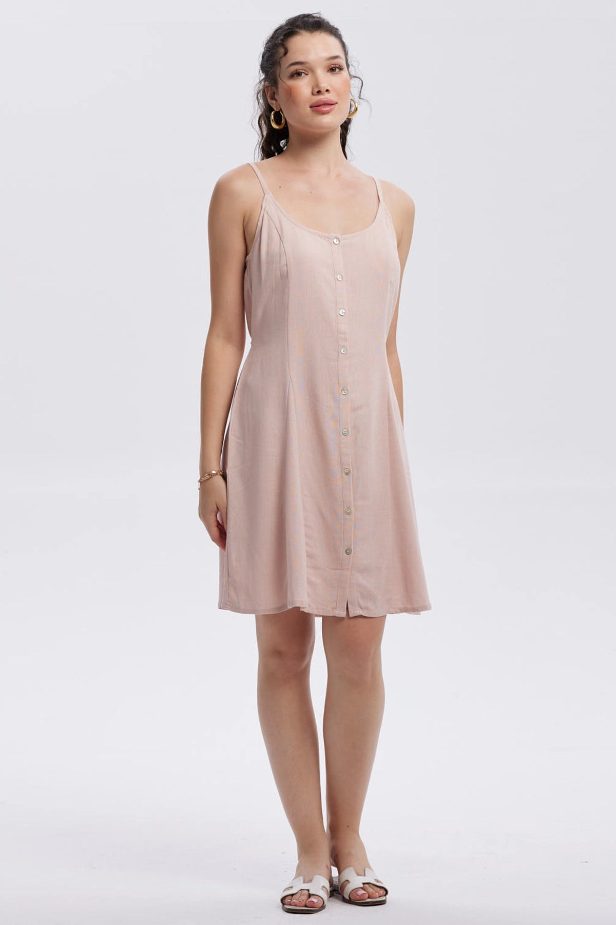 Vestido Mujer Lino Corto Palo Rosa