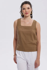 Blusa Mujer Escote Cuadrado Café Claro