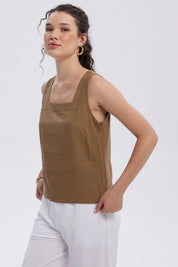 Blusa Mujer Escote Cuadrado Café Claro