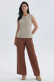 Pantalón Mujer Palazzo Bambula Pretina Café Oscuro