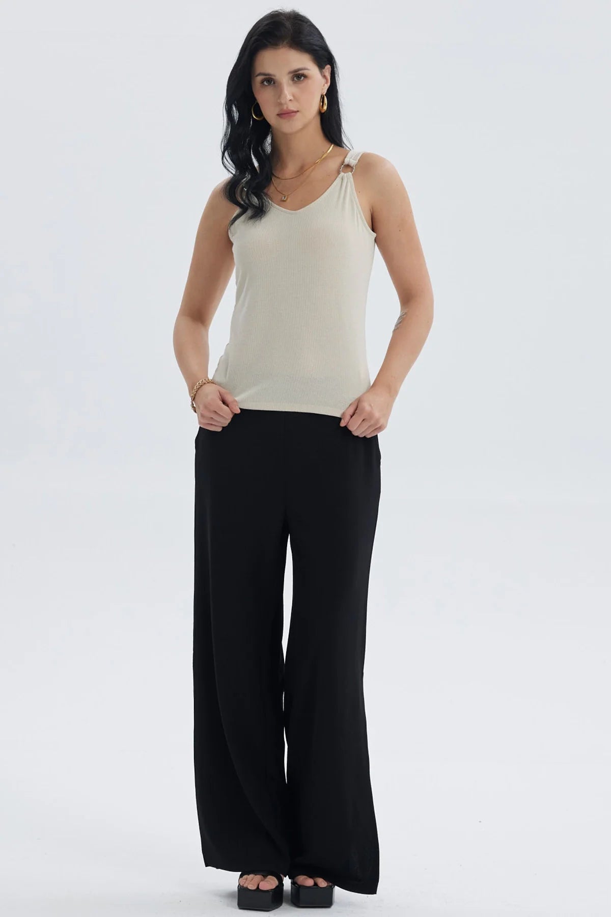 Polera Mujer Rib Hebilla Arena