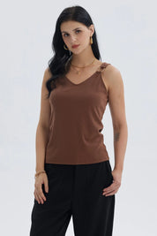 Polera Mujer Rib Hebilla Café Oscuro