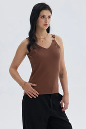 Polera Mujer Rib Hebilla Café Oscuro