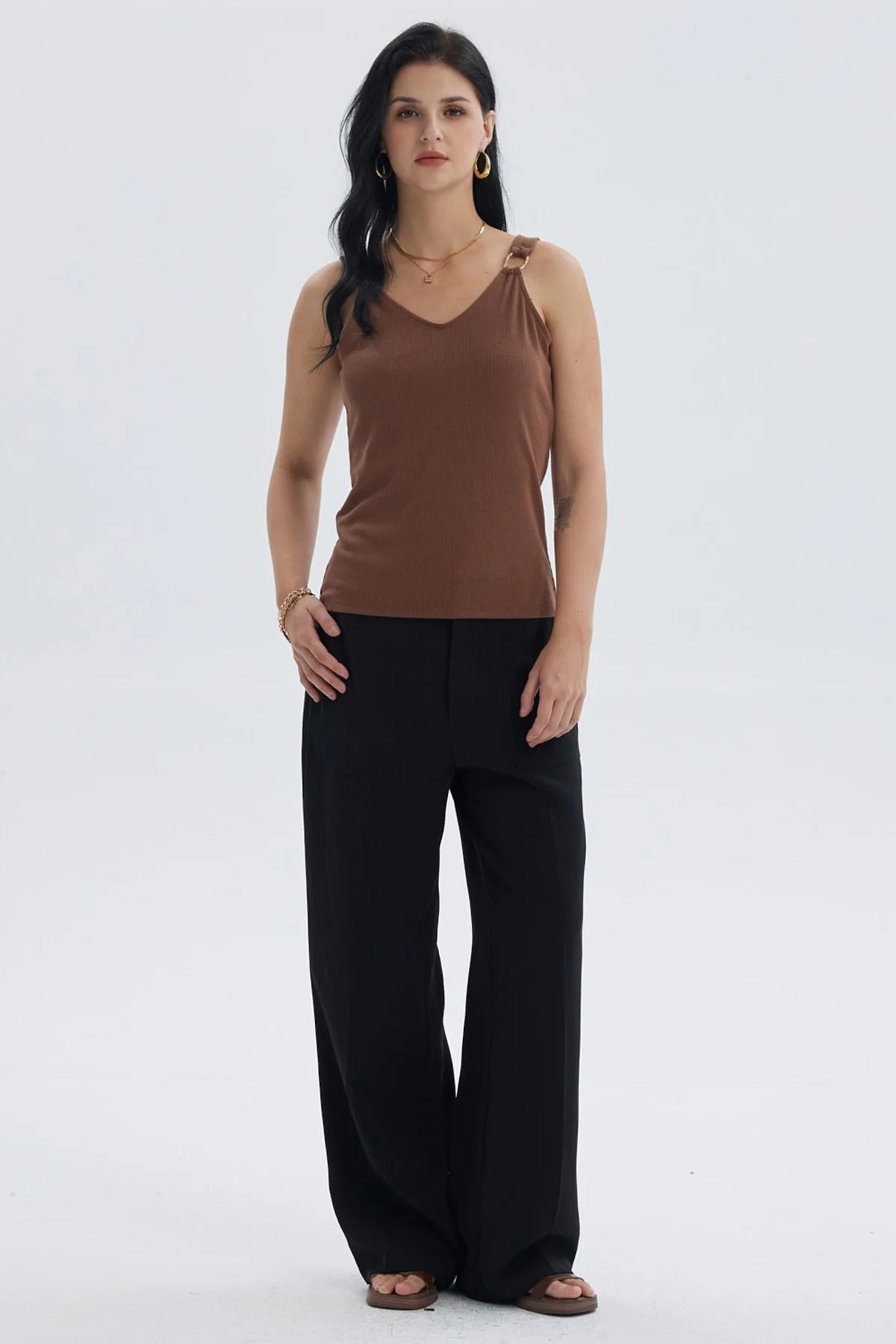 Polera Mujer Rib Hebilla Café Oscuro