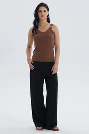 Polera Mujer Rib Hebilla Café Oscuro