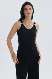 Polera Mujer Rib Hebilla Negro