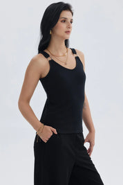 Polera Mujer Rib Hebilla Negro