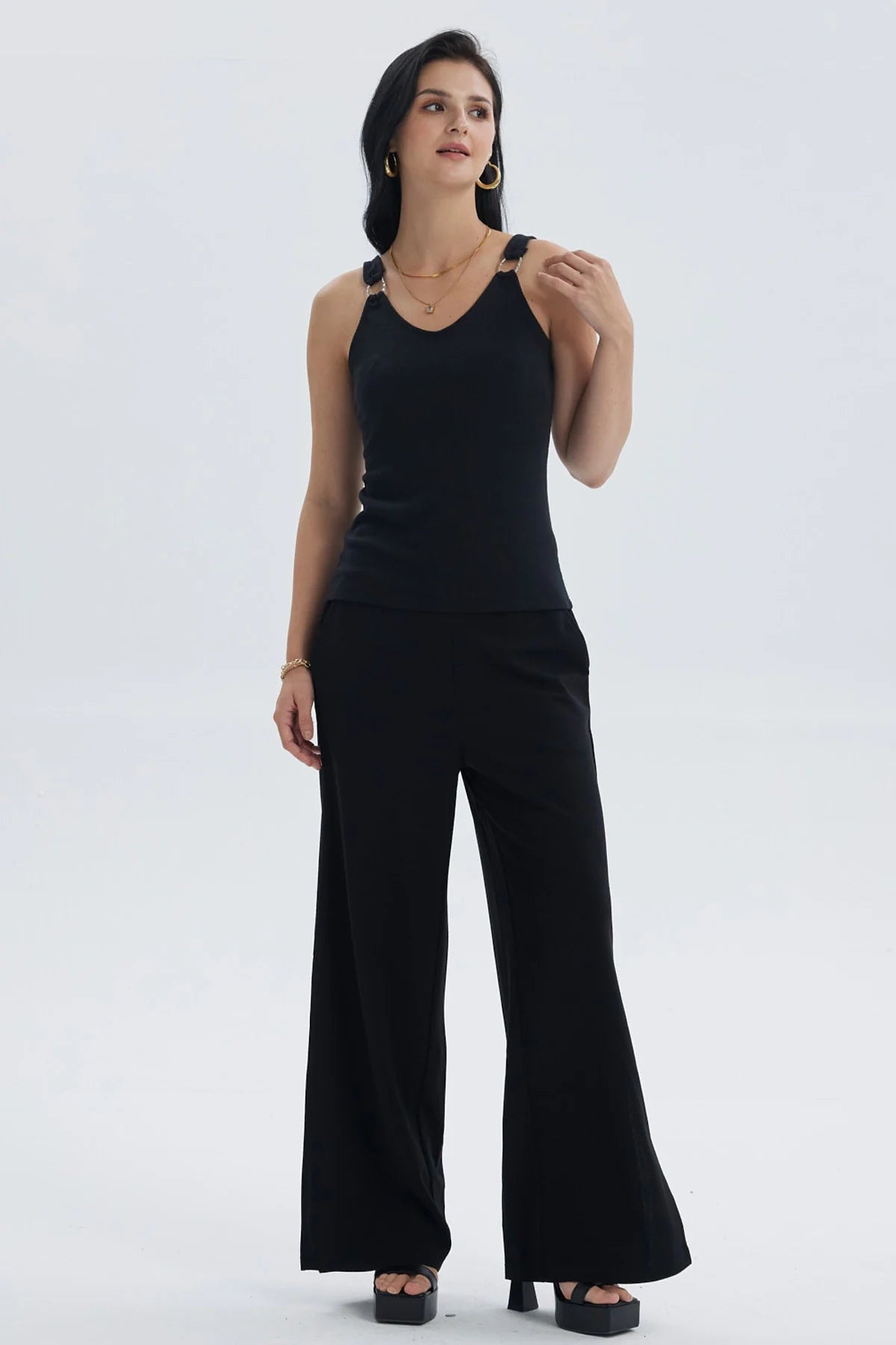 Polera Mujer Rib Hebilla Negro