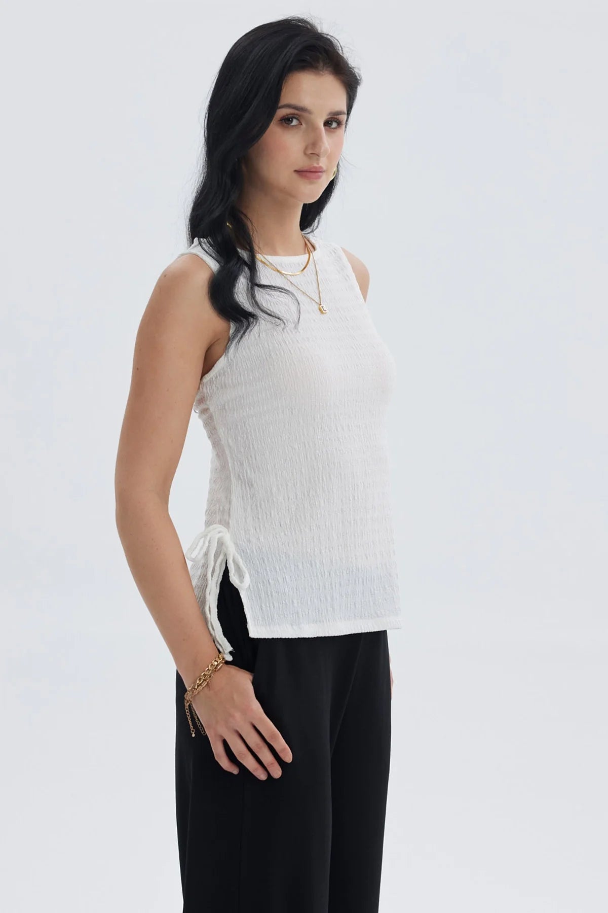 Polera Mujer Textura Abertura Crudo