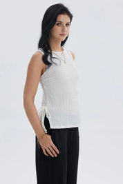 Polera Mujer Textura Abertura Crudo