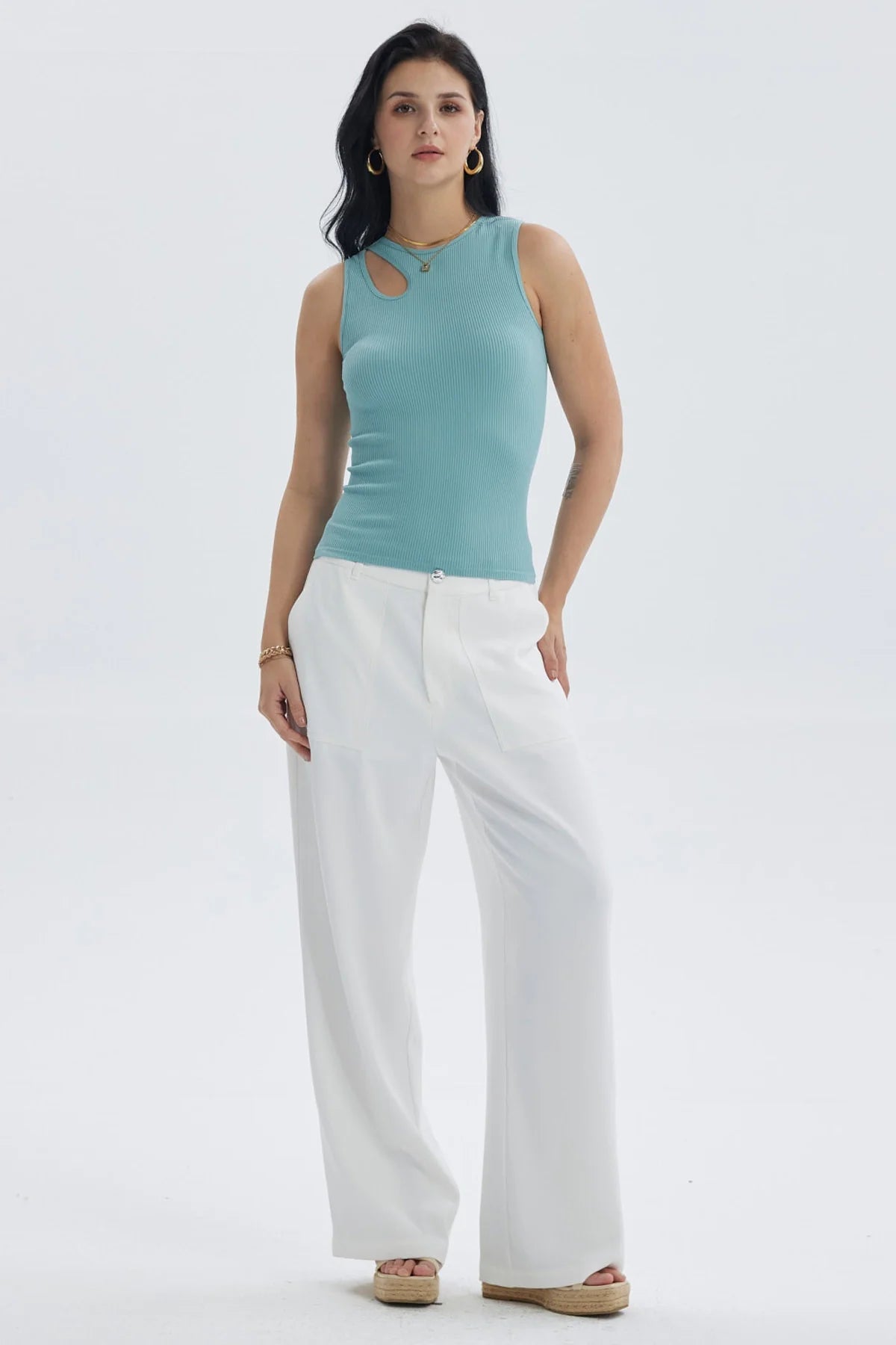 Pantalón Mujer Sastrero Con Pinzas Crudo