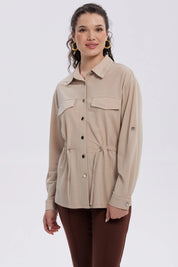 Chaqueta Mujer Over Shirt Beige