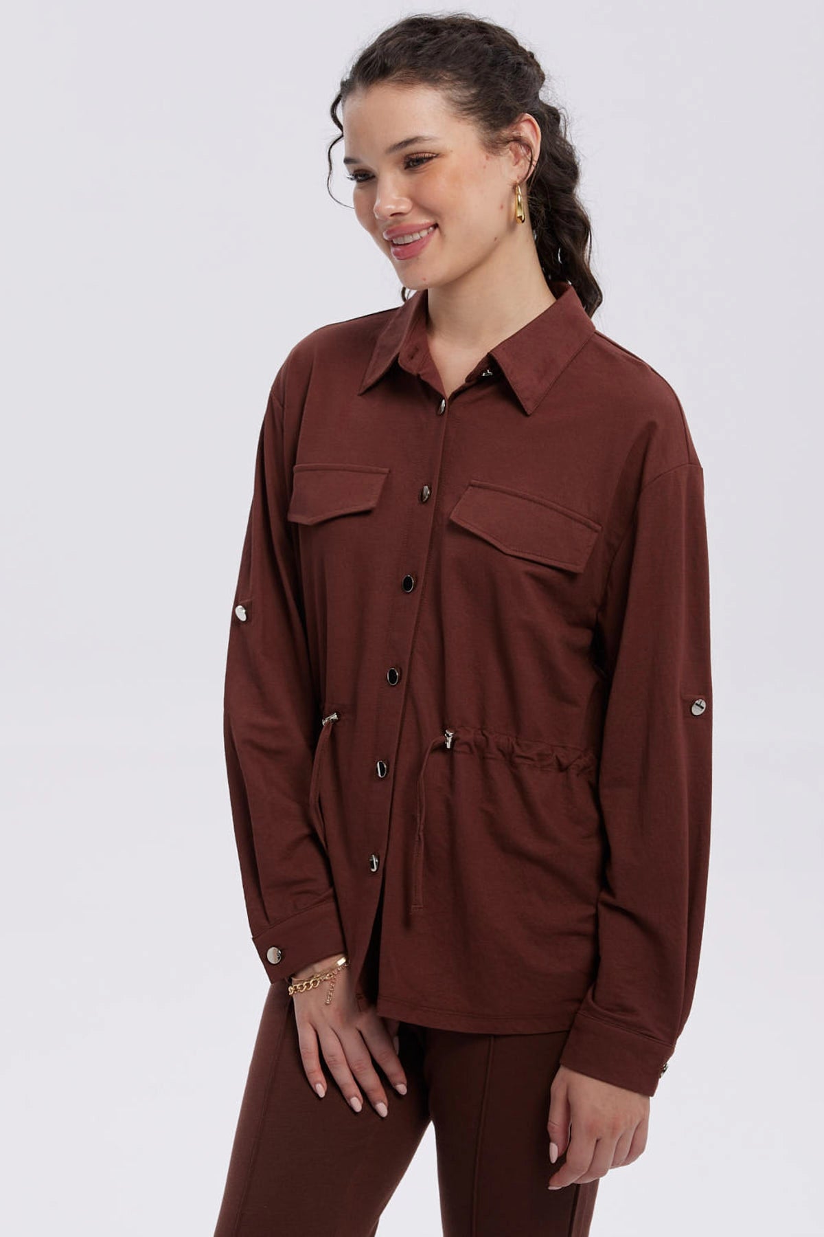Chaqueta Mujer Over Shirt Café Oscuro