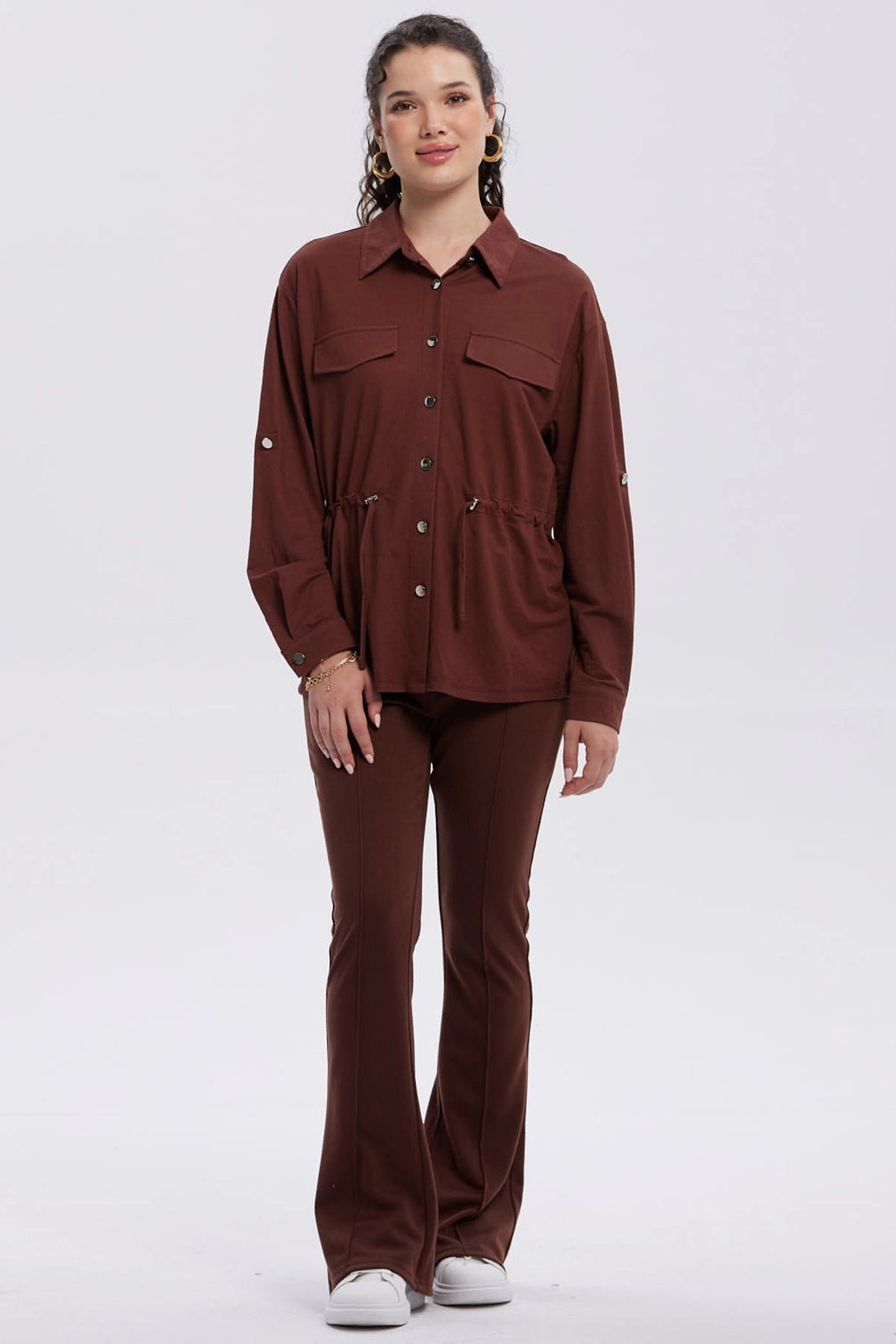 Chaqueta Mujer Over Shirt Café Oscuro