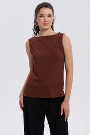 Polera Mujer Con Textura Y Abertura Café Oscuro