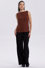 Polera Mujer Con Textura Y Abertura Café Oscuro