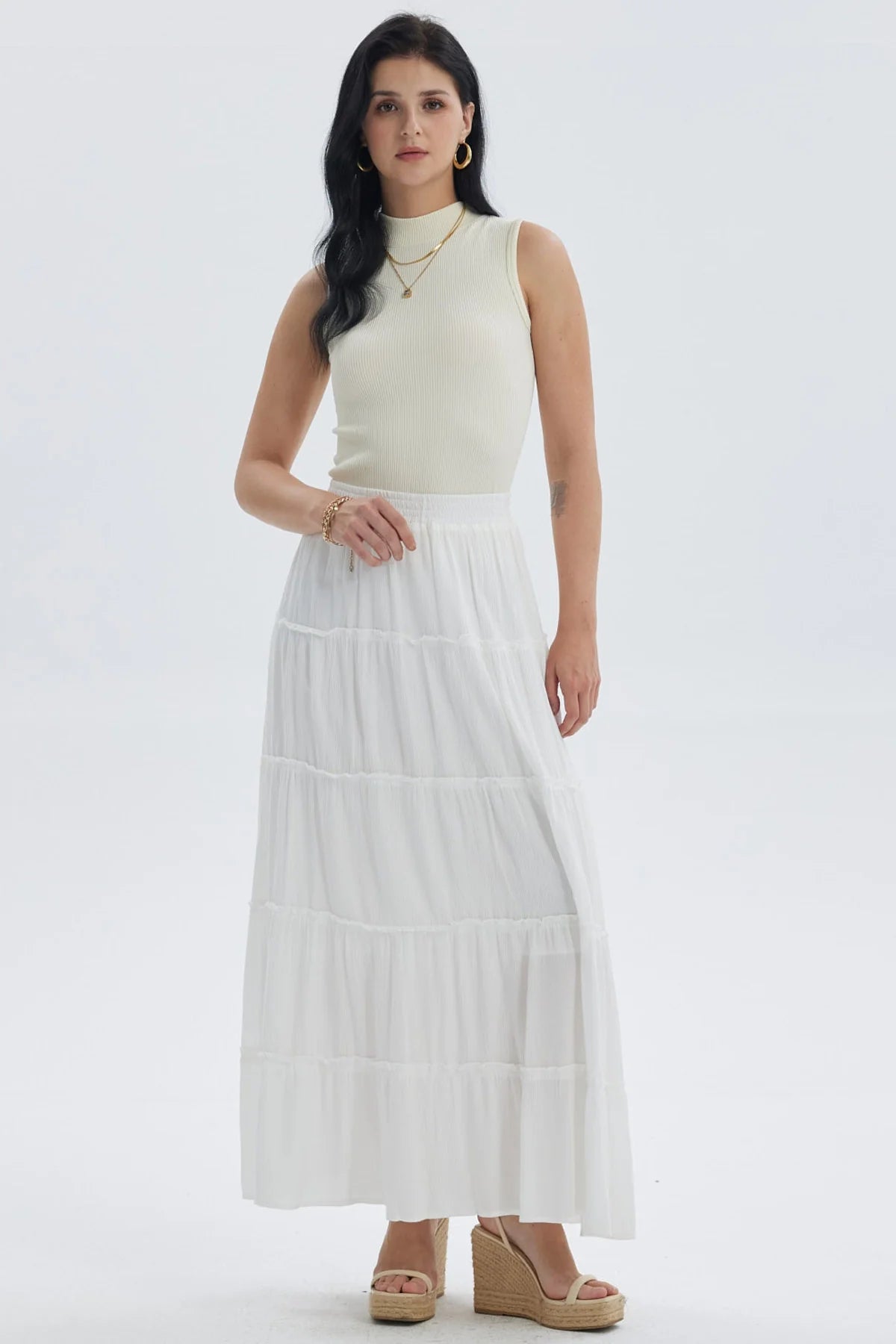 Falda Mujer Larga Bambula Aplicación Vuelos Crudo