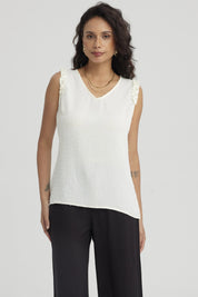 Blusa Mujer Con Vuelos Crema