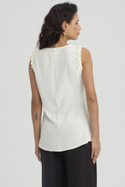 Blusa Mujer Con Vuelos Crema