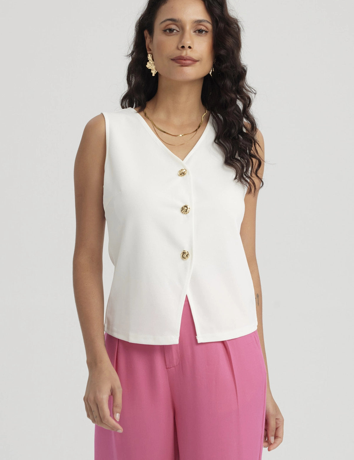 Polera Mujer 3 Botones Crudo