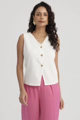 Polera Mujer 3 Botones Crudo