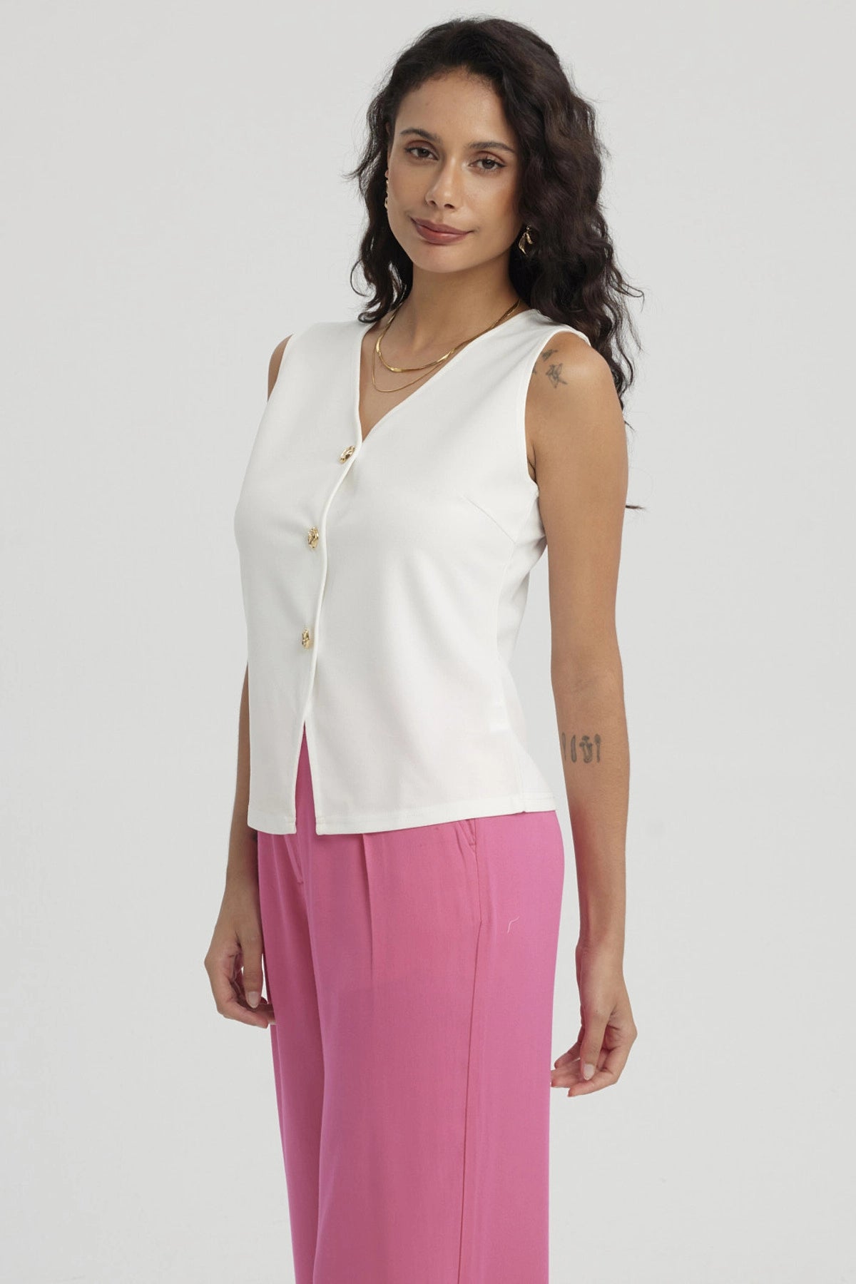 Polera Mujer 3 Botones Crudo