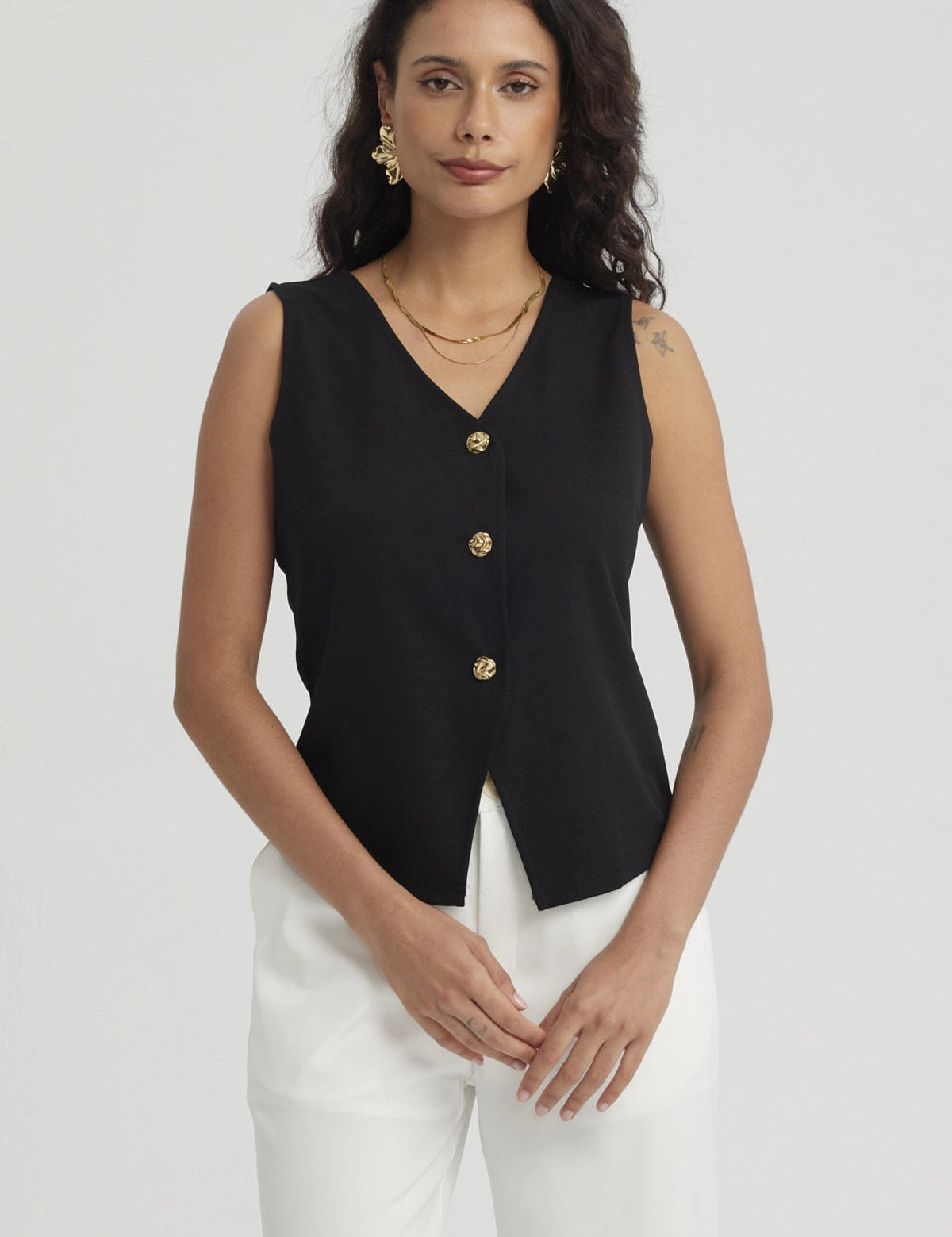 Polera Mujer 3 Botones Negro