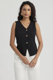 Polera Mujer 3 Botones Negro