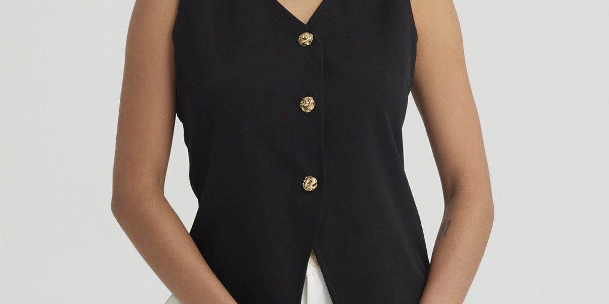 Polera Mujer 3 Botones Negro