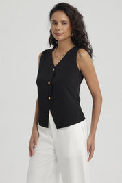 Polera Mujer 3 Botones Negro