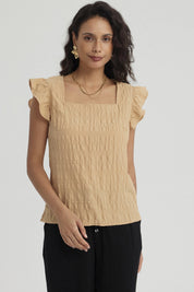 Blusa Mujer Manga Con Vuelos Camel