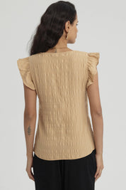 Blusa Mujer Manga Con Vuelos Camel