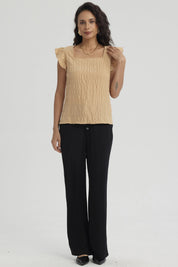 Blusa Mujer Manga Con Vuelos Camel